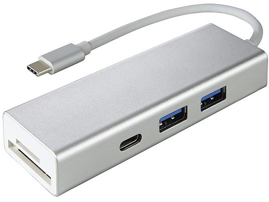 HAMA Aluminium - Hub-USB e lettore di schede (Argento)