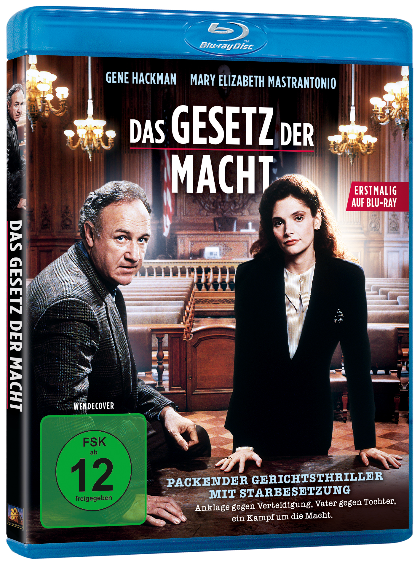 Blu-ray-Cover. Mit Gene Hackman und Mary Elizabeth Mastrantonio. Text auf Deutsch, in einem Gerichtssaal.