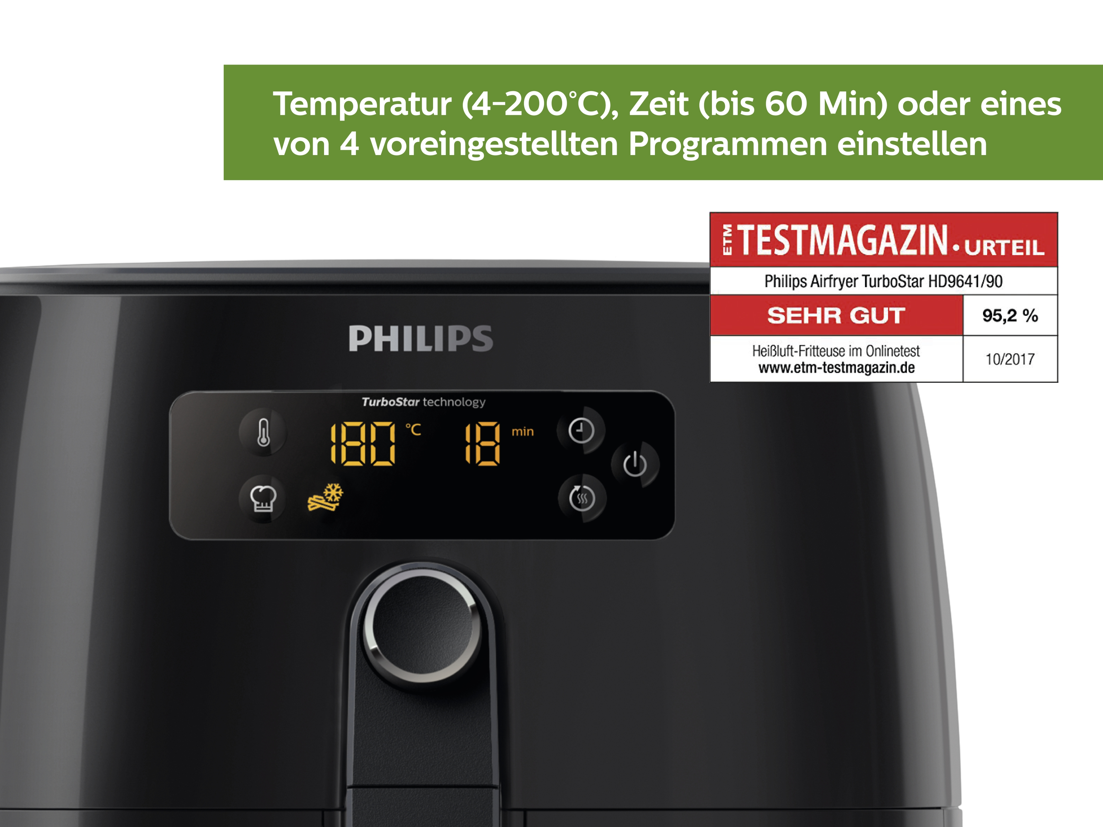PHILIPS Heißluftfritteuse HD9641/90 Airfryer TurboStar, schwarz Heißluftfritteuse (800 g, 1425 Watt, Schwarz)