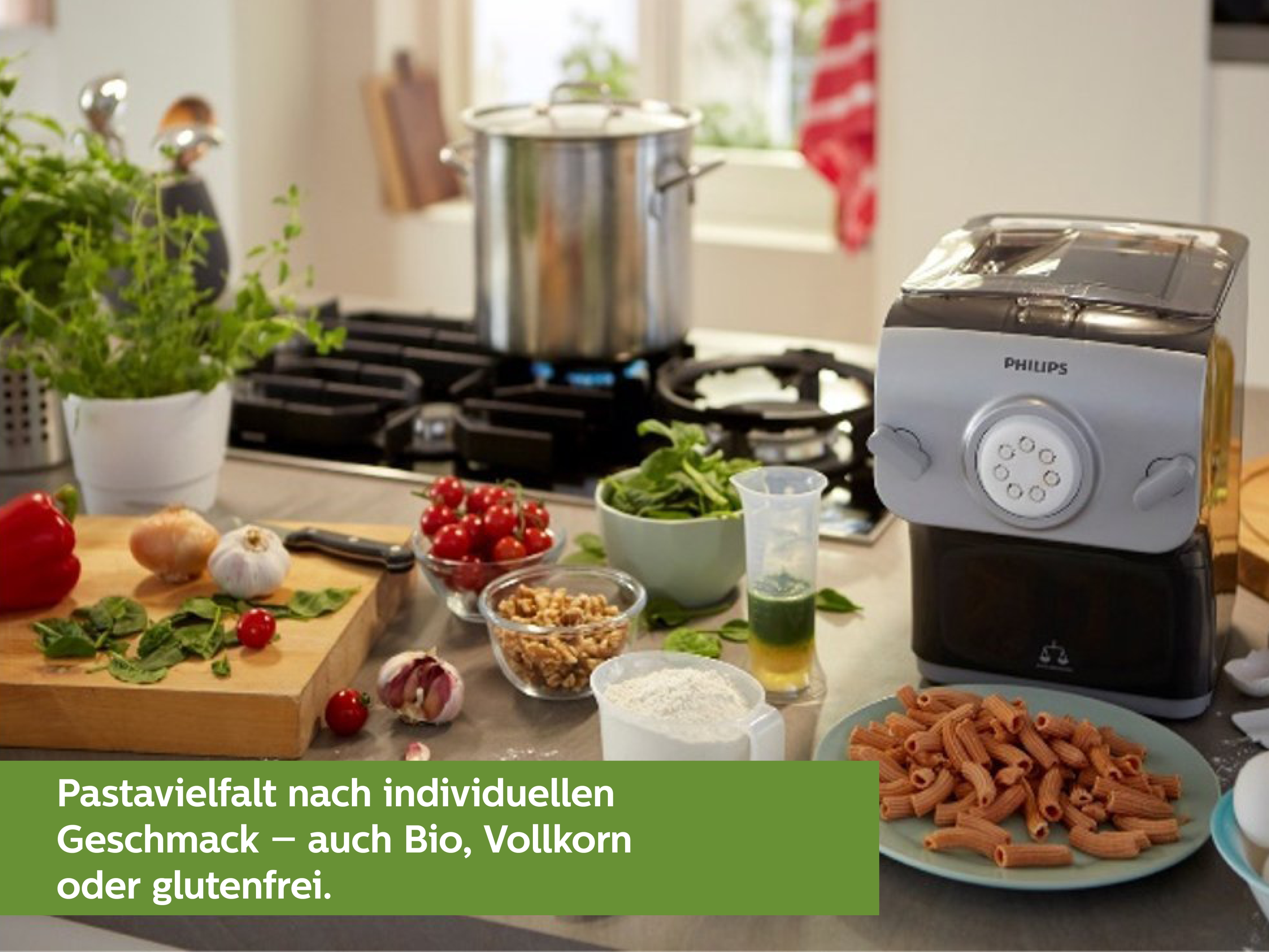 PHILIPS Pastamaker HR2358/12 für frische selbstgemachte Pasta in 10 Minuten, 8 Formen, Wiegefunktion