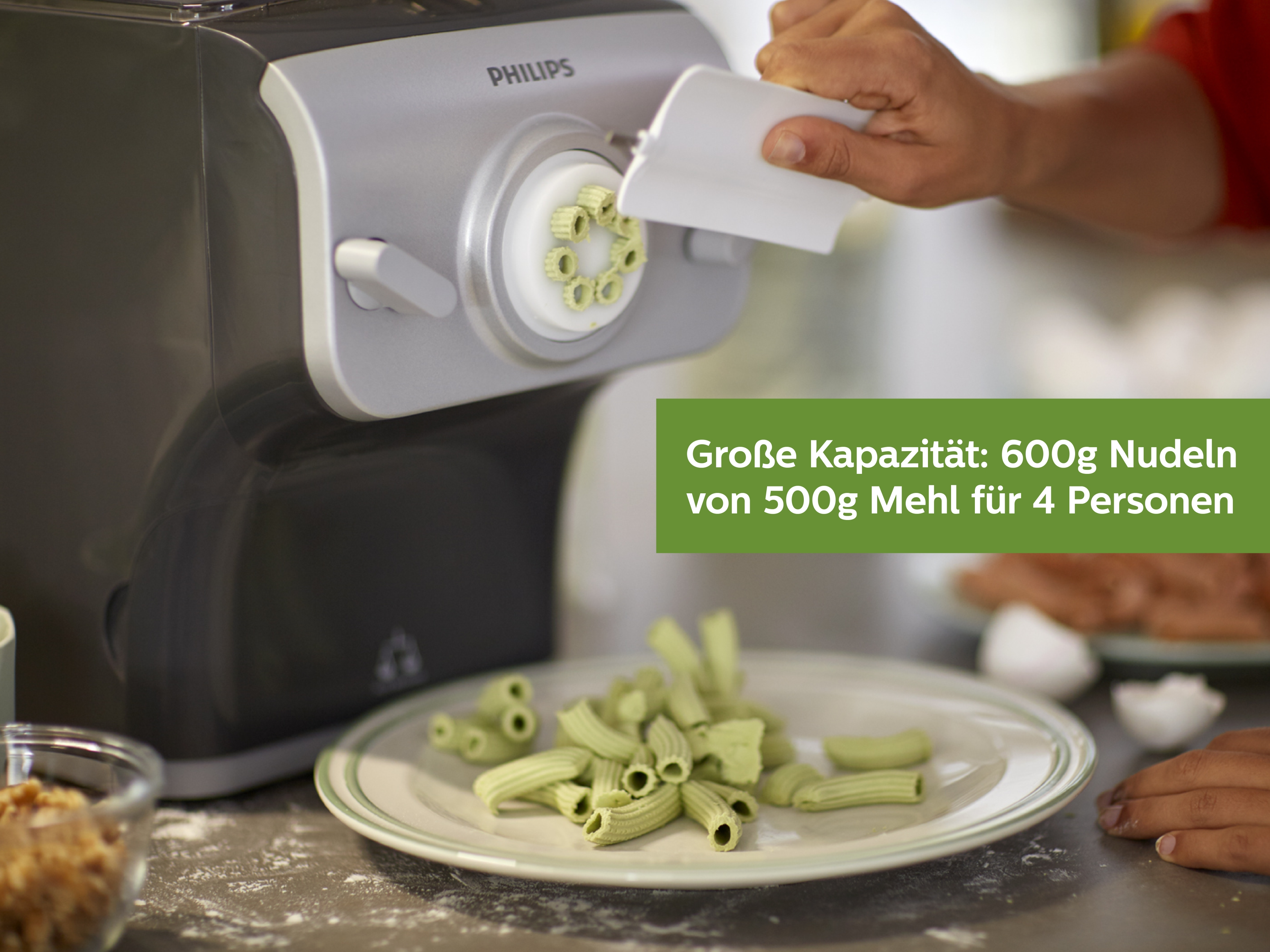 PHILIPS Pastamaker HR2358/12 für frische selbstgemachte Pasta in 10 Minuten, 8 Formen, Wiegefunktion