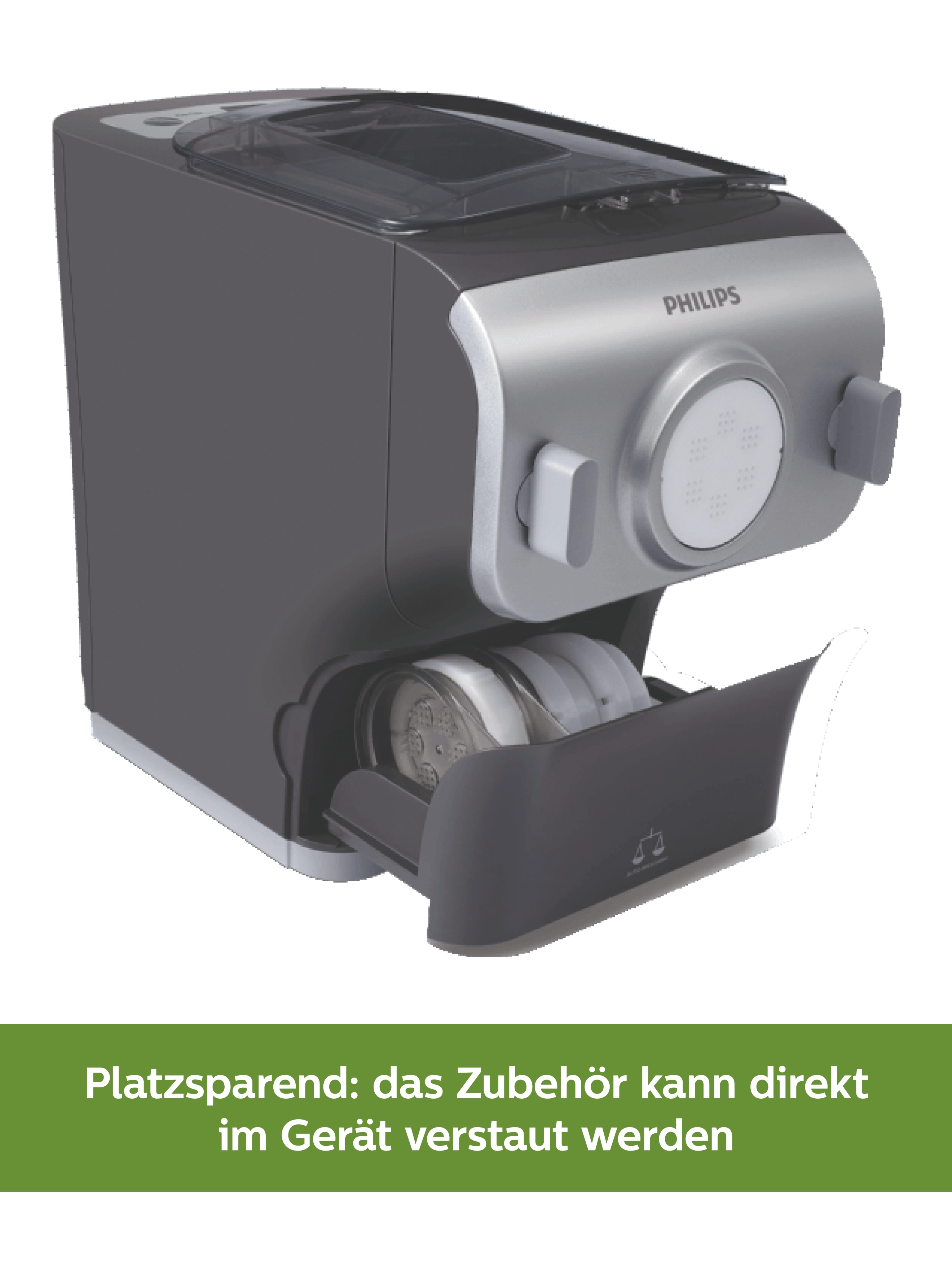 PHILIPS Pastamaker HR2358/12 für frische selbstgemachte Pasta in 10 Minuten, 8 Formen, Wiegefunktion