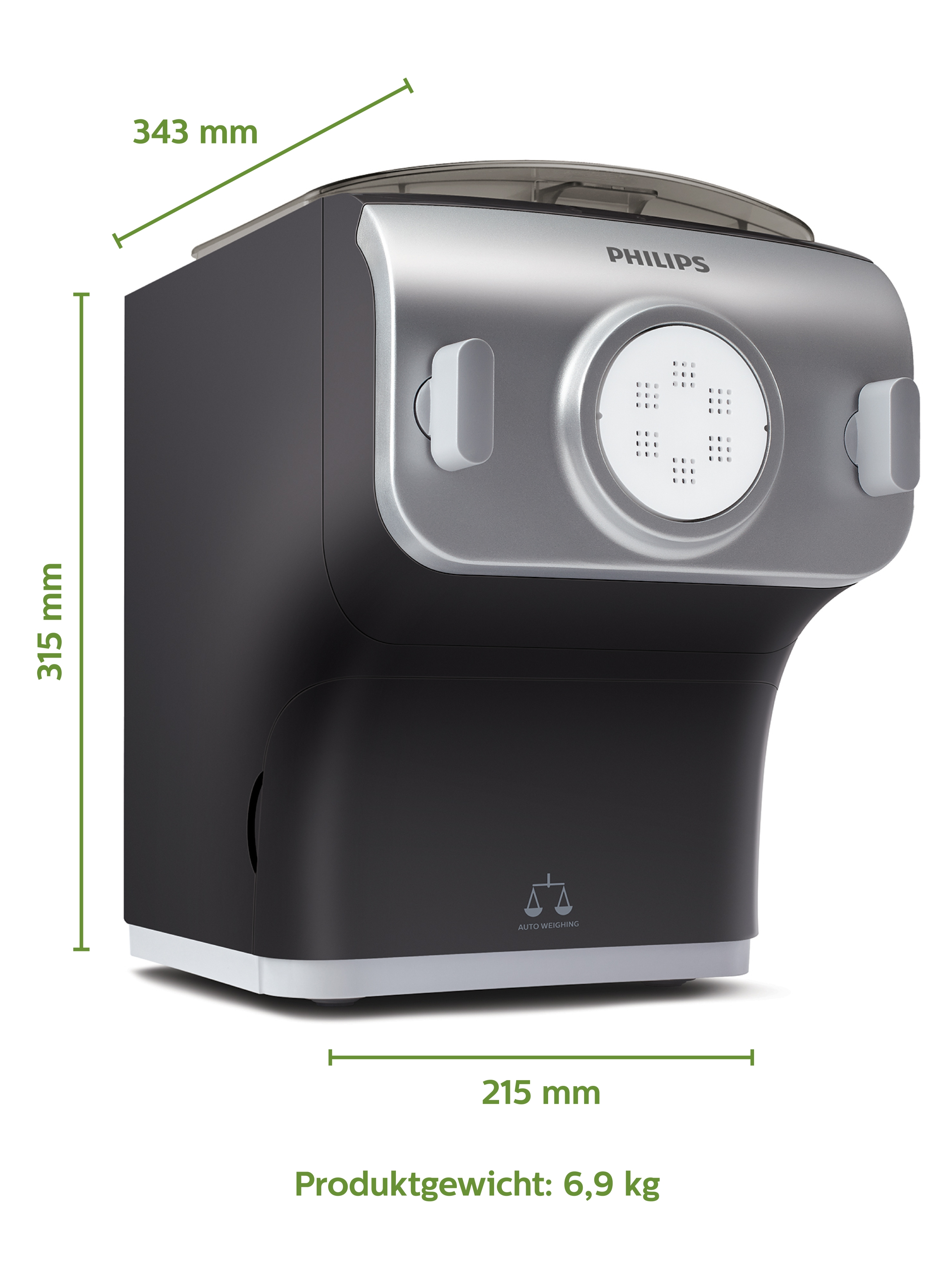 PHILIPS Pastamaker HR2358/12 für frische selbstgemachte Pasta in 10 Minuten, 8 Formen, Wiegefunktion