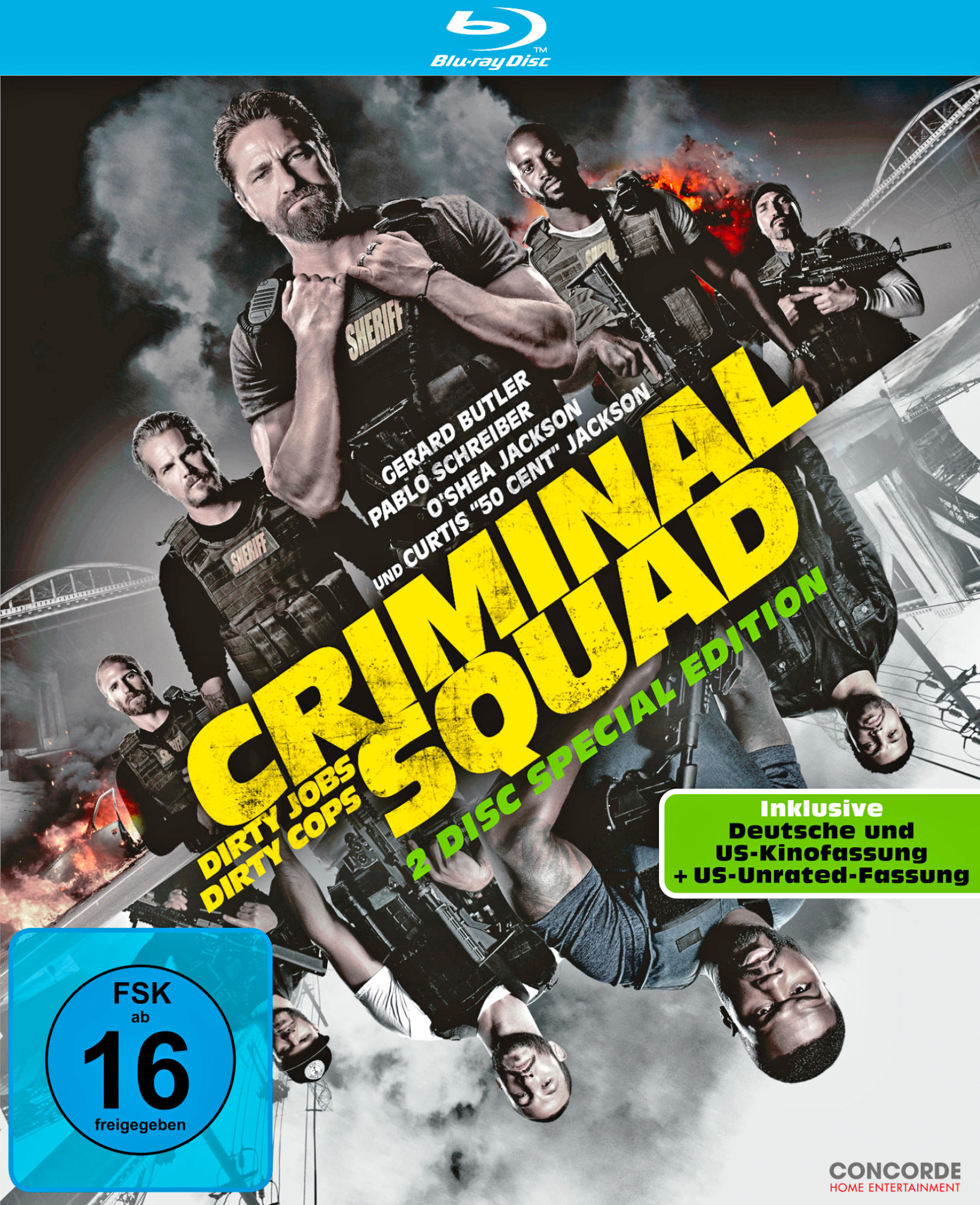 Filmcover für Criminal Squad. Zeigt Schauspieler in Actionposen. Enthält Text und ein Bewertungsschild.