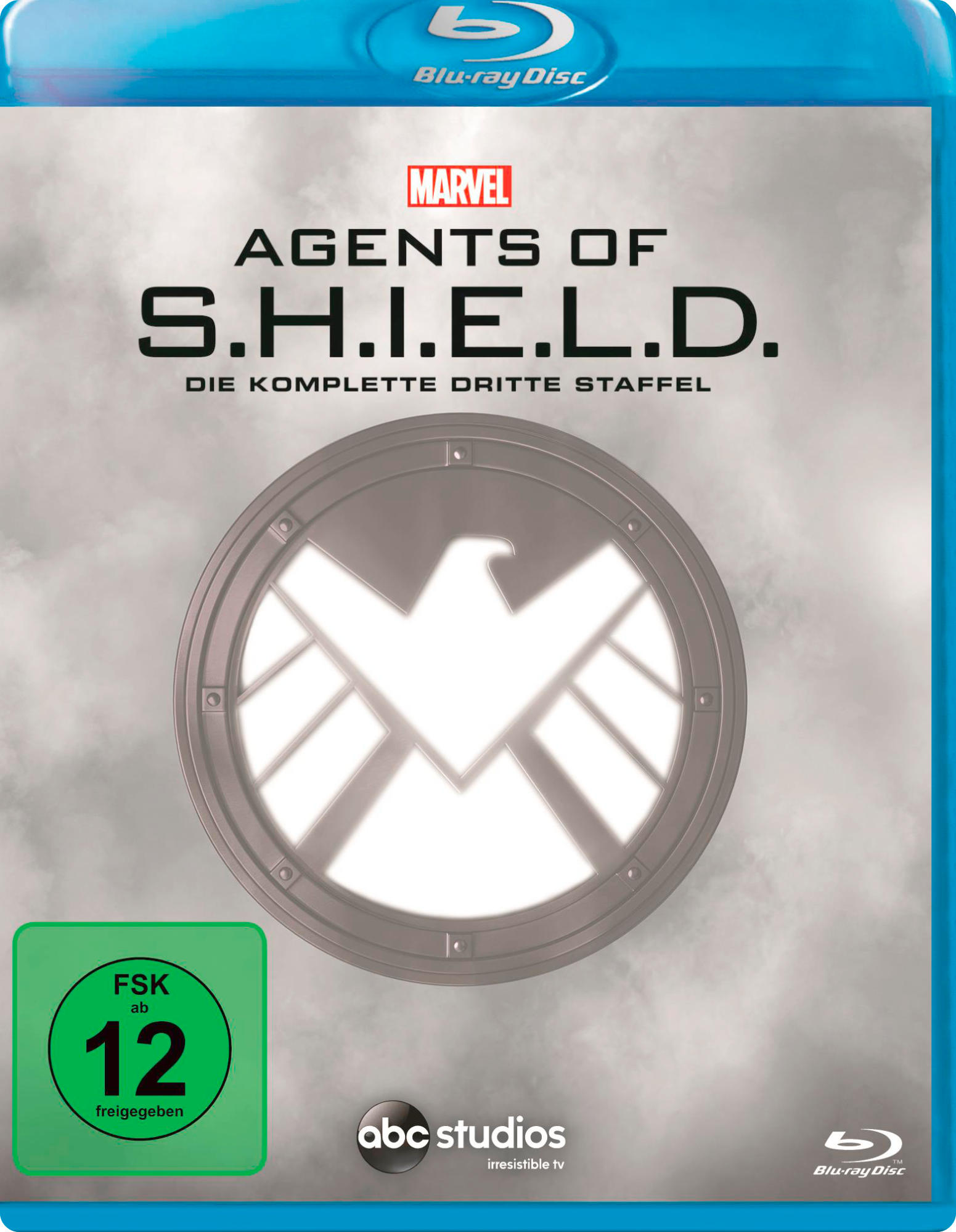 Blu-ray-Disc-Cover für 'Agents of S.H.I.E.L.D.' mit Schild-Logo und deutschem Text.
