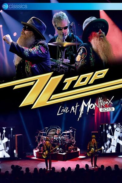 DVD-Cover mit ZZ Top Bandmitgliedern. Live-Bühne mit Band, die Instrumente spielt, und eine Menge Fans.