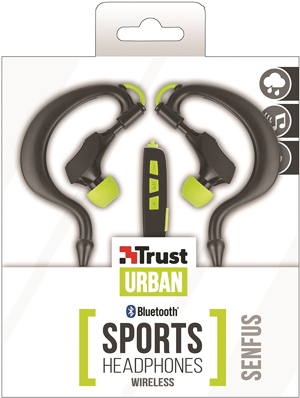 Trust Urban sport fejhallgató vezérlőpanellel. A fejhallgató fekete és zöld.