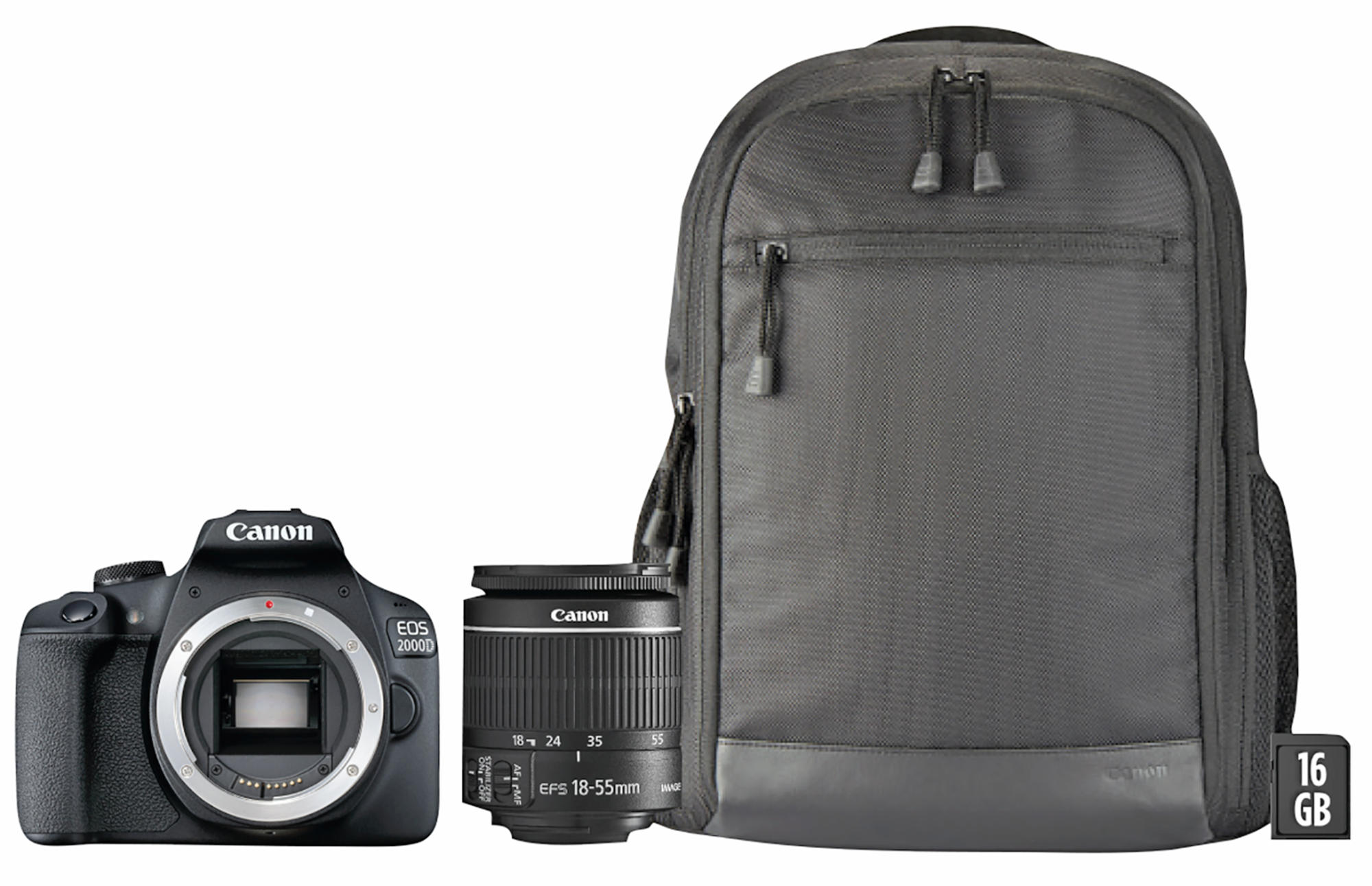 Cámara réflex - Canon KIT EOS 2000D + Objetivo 18-55 IS II + SD 16Gb + Funda, 24.1 MP, Video Full HD, Wifi