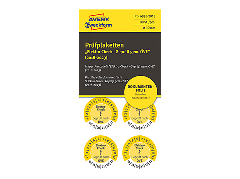 AVERY ZWECKFORM 6995-2018 PRÜFPL ELEKTRO-CH ÖVE 18-23 NOPEEL Ø30GB