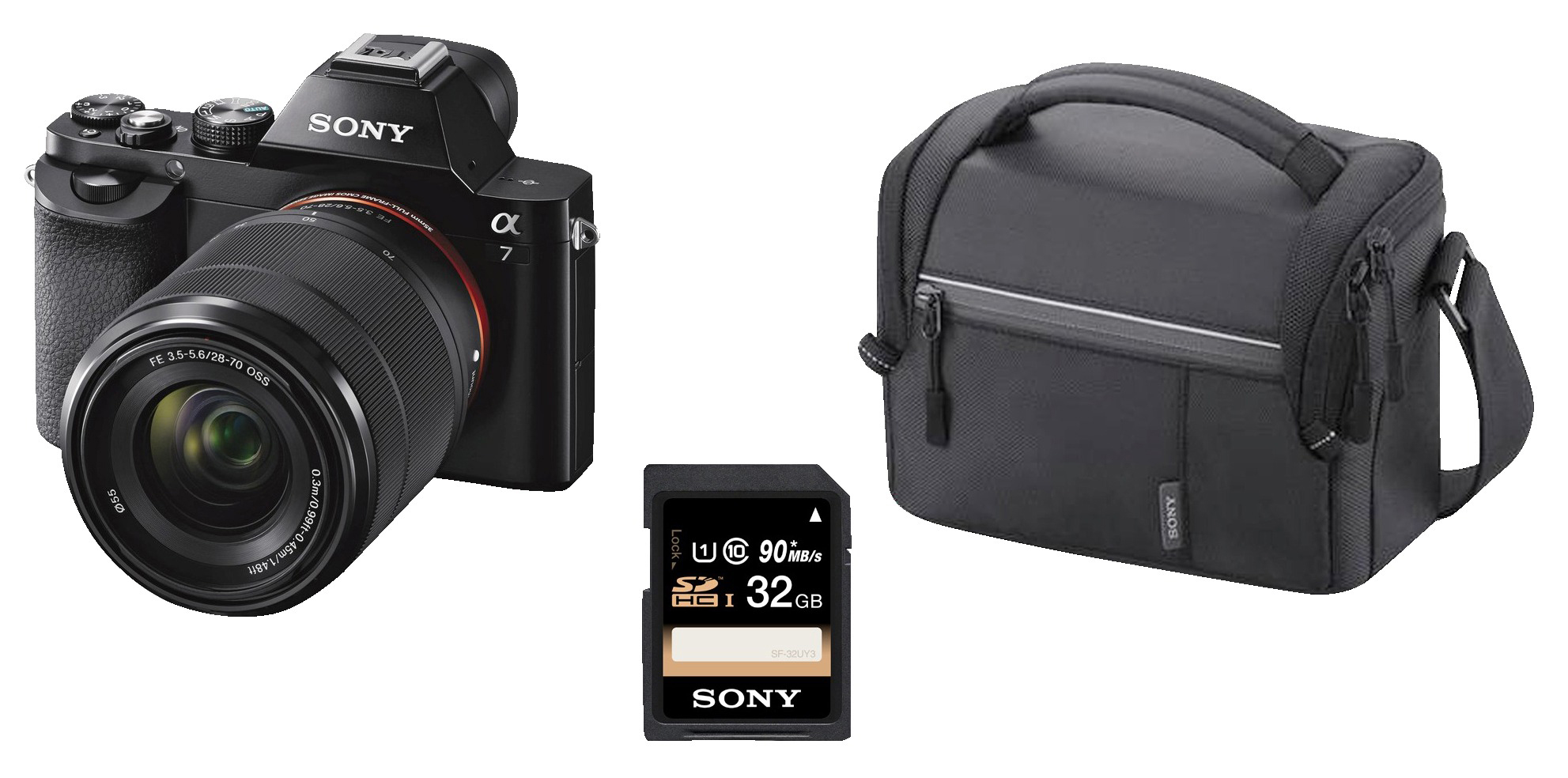 SONY Alpha 7 Kit (ILCE-7KB) + Tasche + Speicherkarte Systemkamera mit Objektiv 28-70 mm, 7,6 cm Display, WLAN