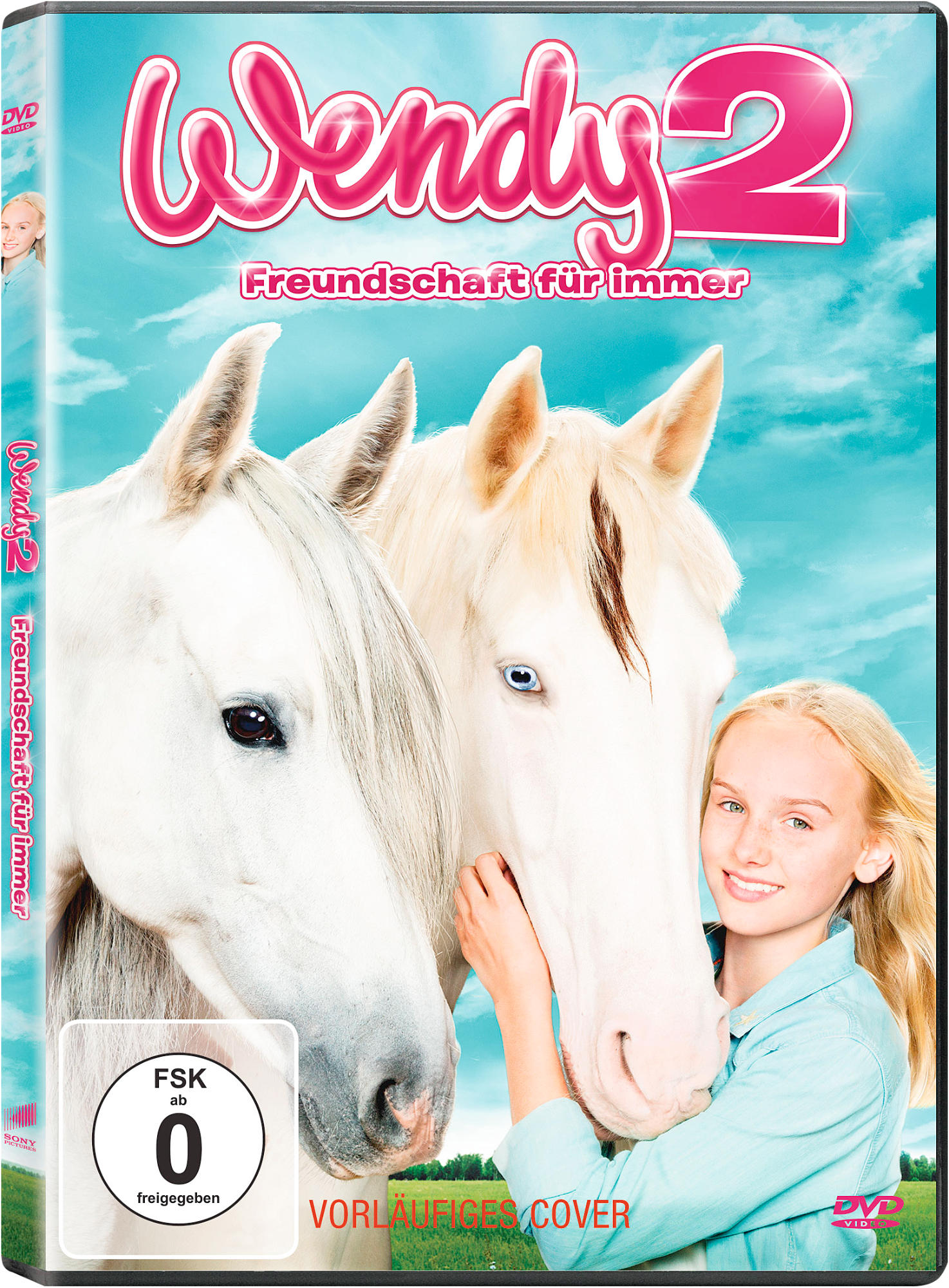 DVD-Cover von 'Wendy 2' mit zwei weißen Pferden und einem Mädchen.