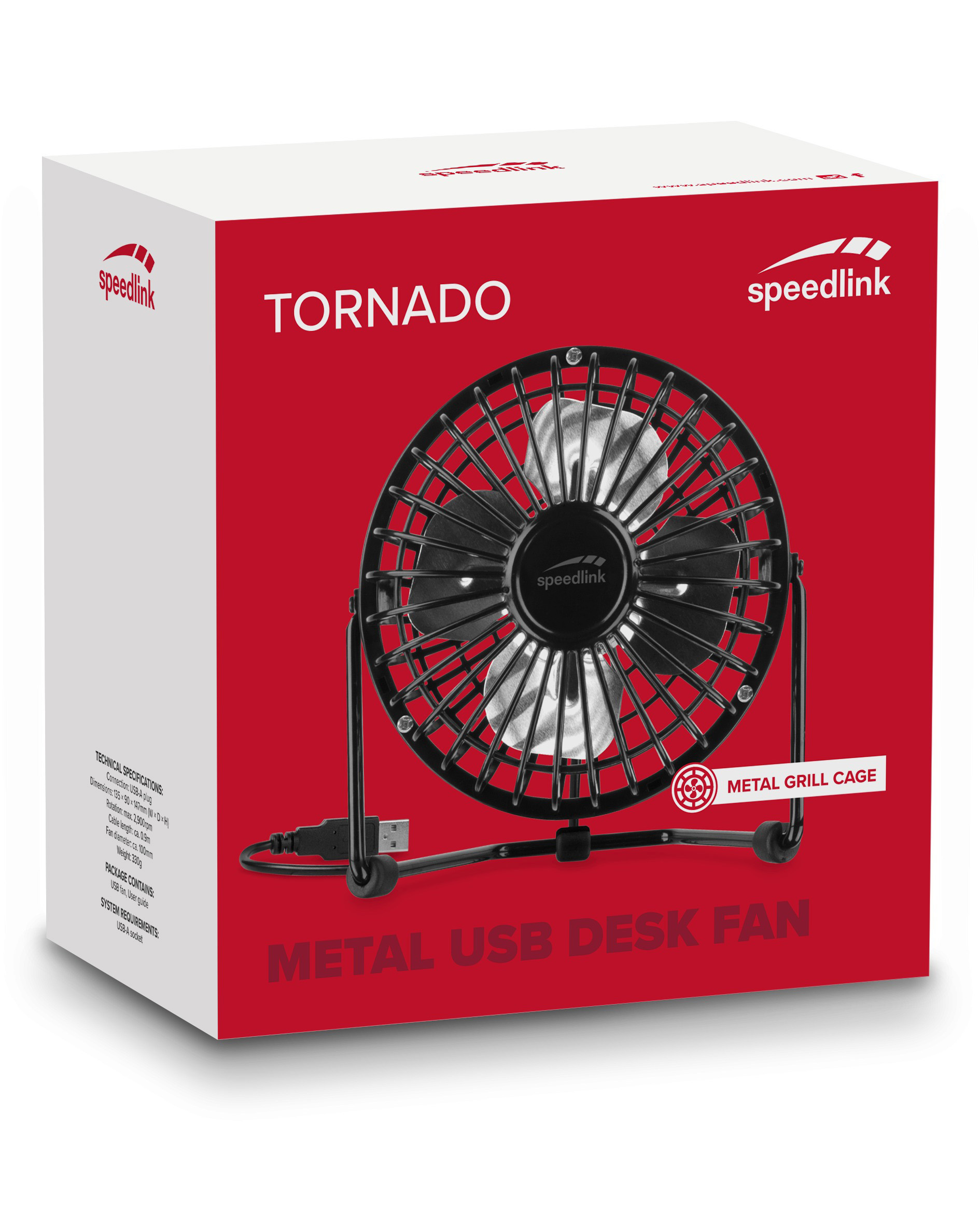 SPEEDLINK Tornado Metal USB Desk Fan, Schwarz
