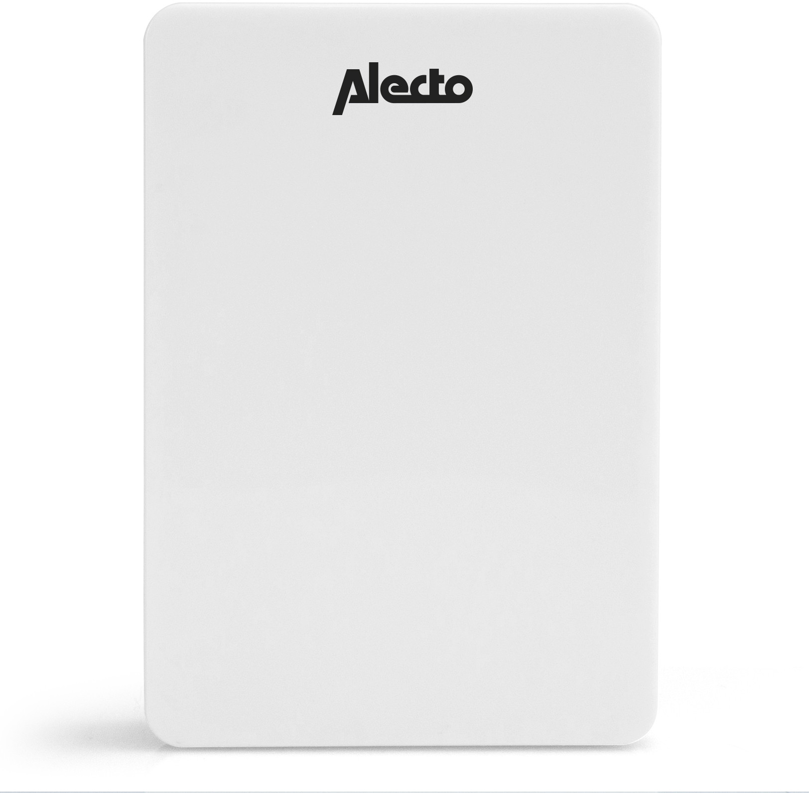 White rectangular device with the black word "Alecto" centered at the top.