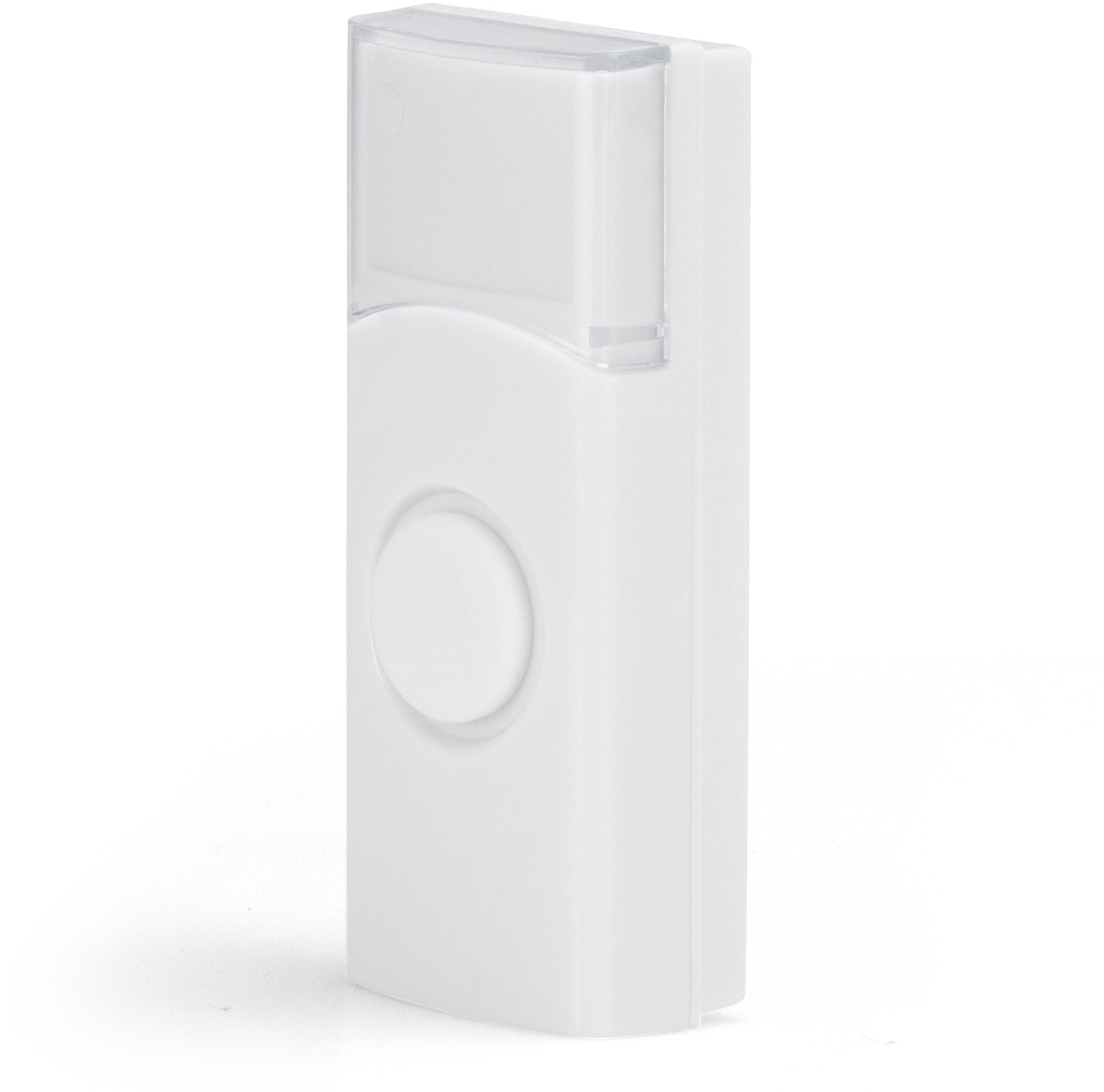White doorbell. It has a round button and a transparent top. Isolated on a white background.