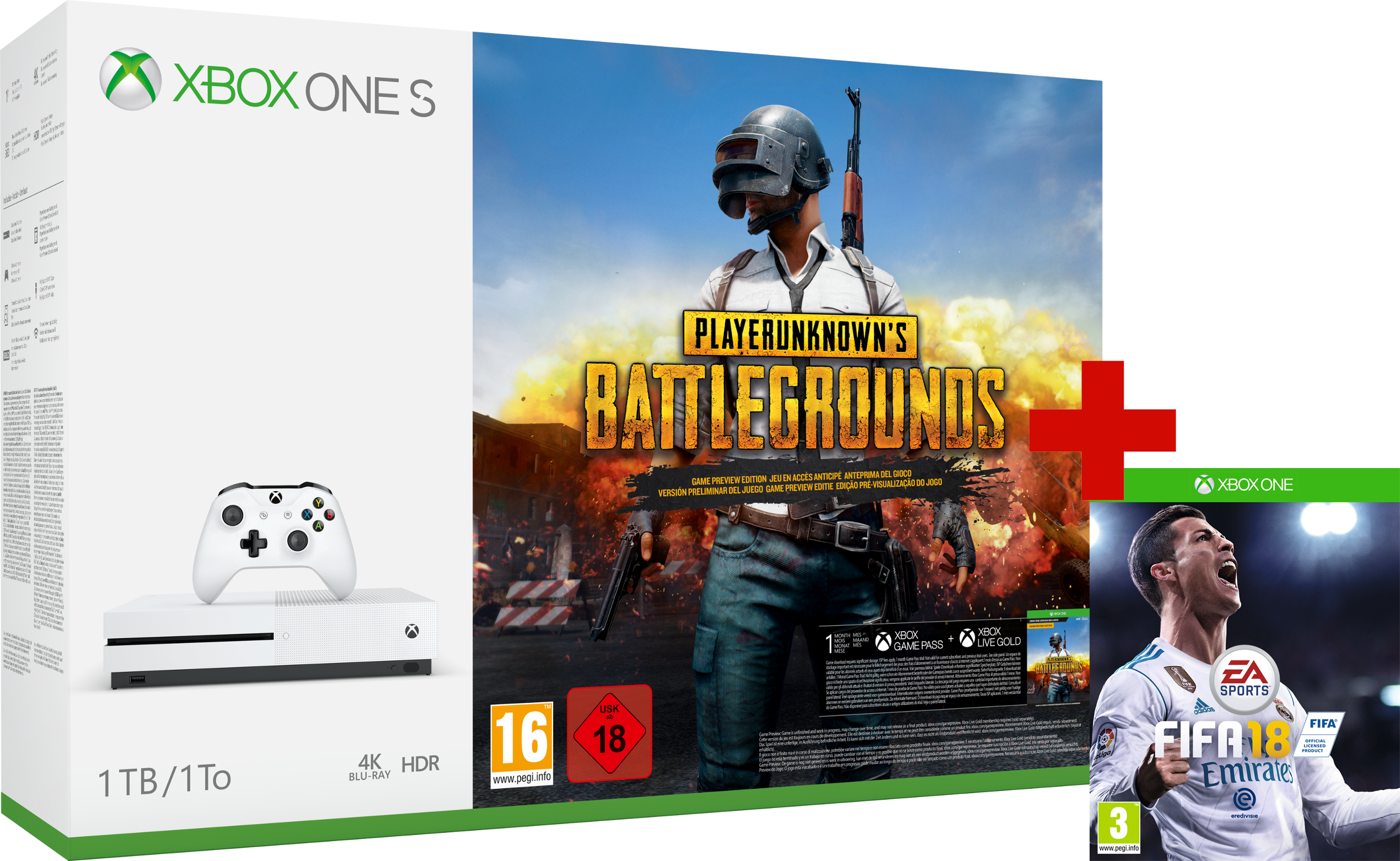 MICROSOFT Xbox One S 1 TB + PUBG + FIFA 18
