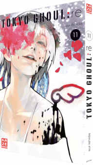 Tokyo Ghoul:re Manga-Cover mit einer Figur mit weißen Haaren und Blutspritzern im Gesicht.