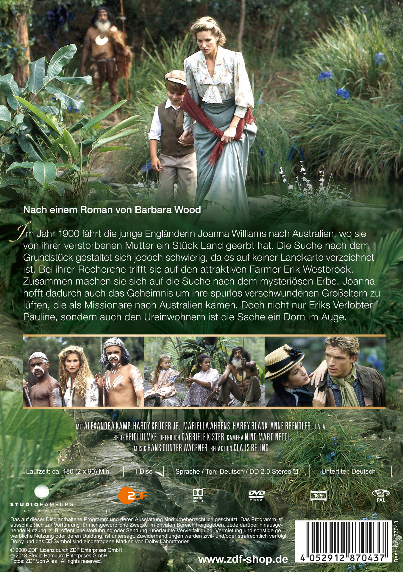 Die Rückseite einer DVD. Sie zeigt Personen in historischen Kostümen und eine Zusammenfassung des Films.