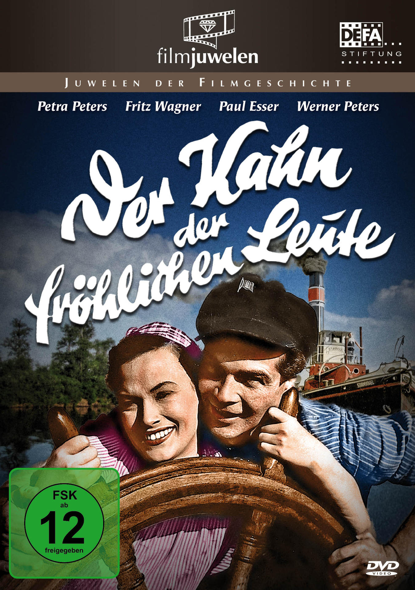 Filmplakat: Zwei Personen auf einem Boot. Titel: Das Boot der fröhlichen Leute.