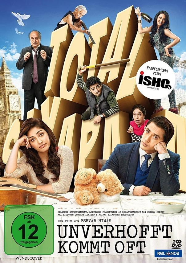 DVD-Cover: Gruppe von Personen, Cartoon-Stil, Titel 'Total Dhamaal', komisches Thema.