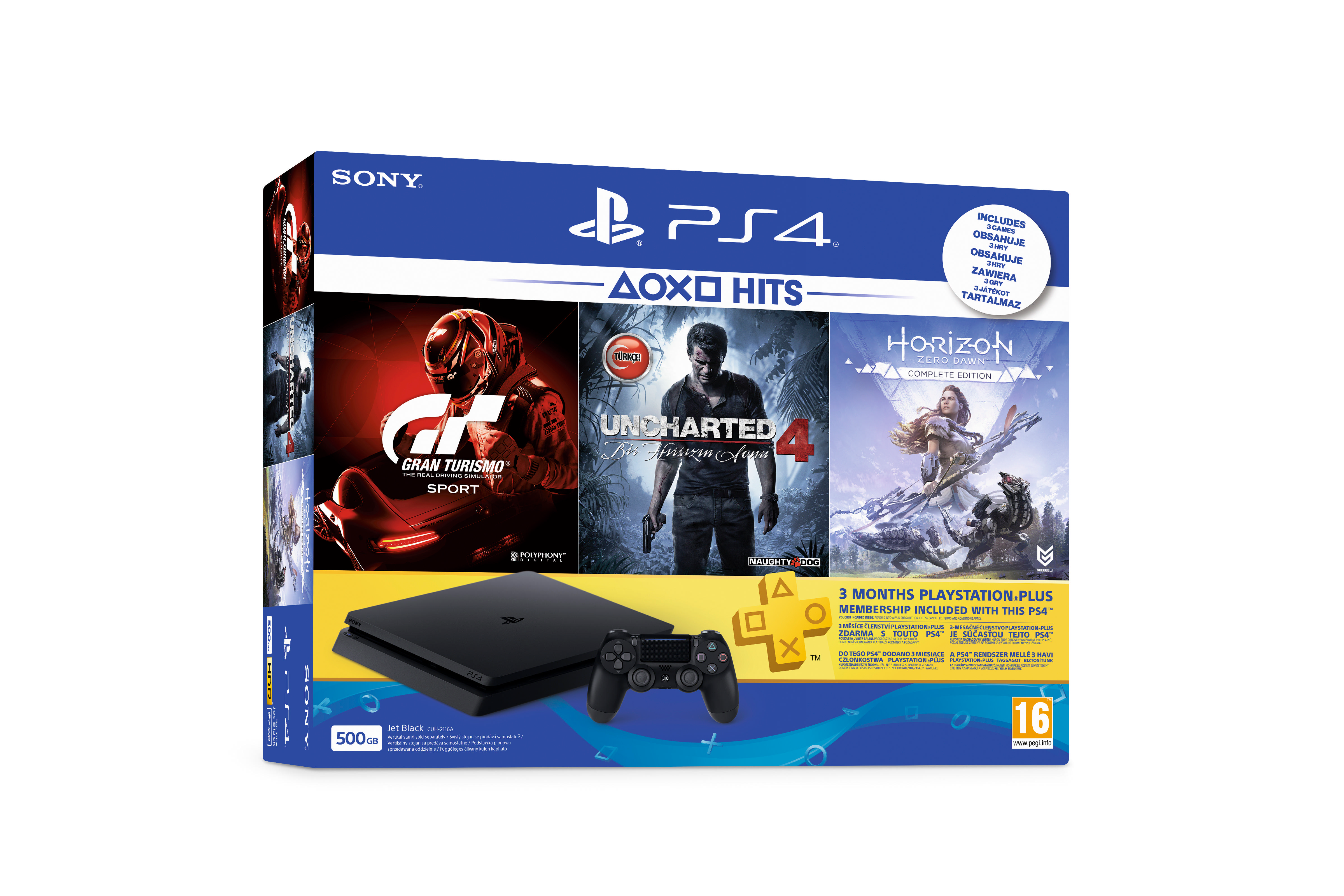 SONY PS4 500GB + Horizon Zero Dawn Complete Edition + GT Sport +