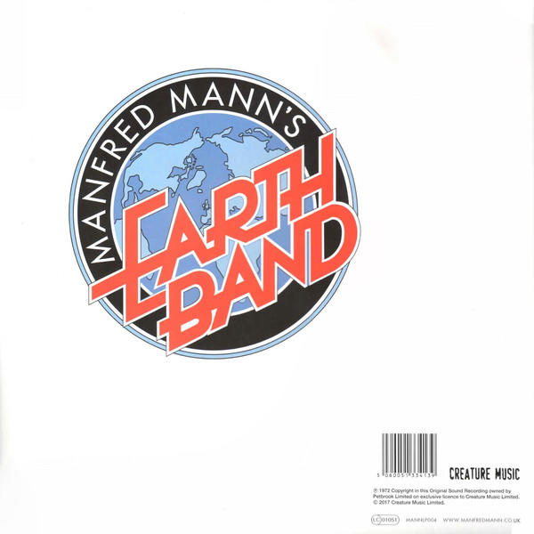 Albumcover für Manfred Mann's Earth Band, mit Weltkarte und Bandnamen.
