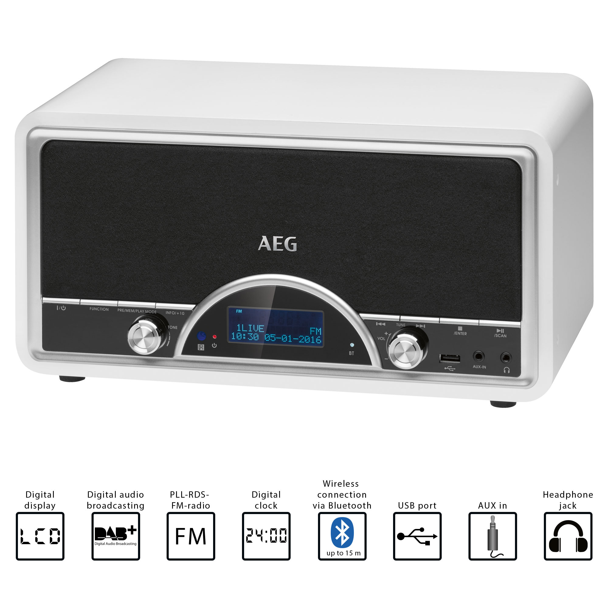 AEG AEG NDR 4378 weiß Digitalradio, DAB+, DAB, Weiß
