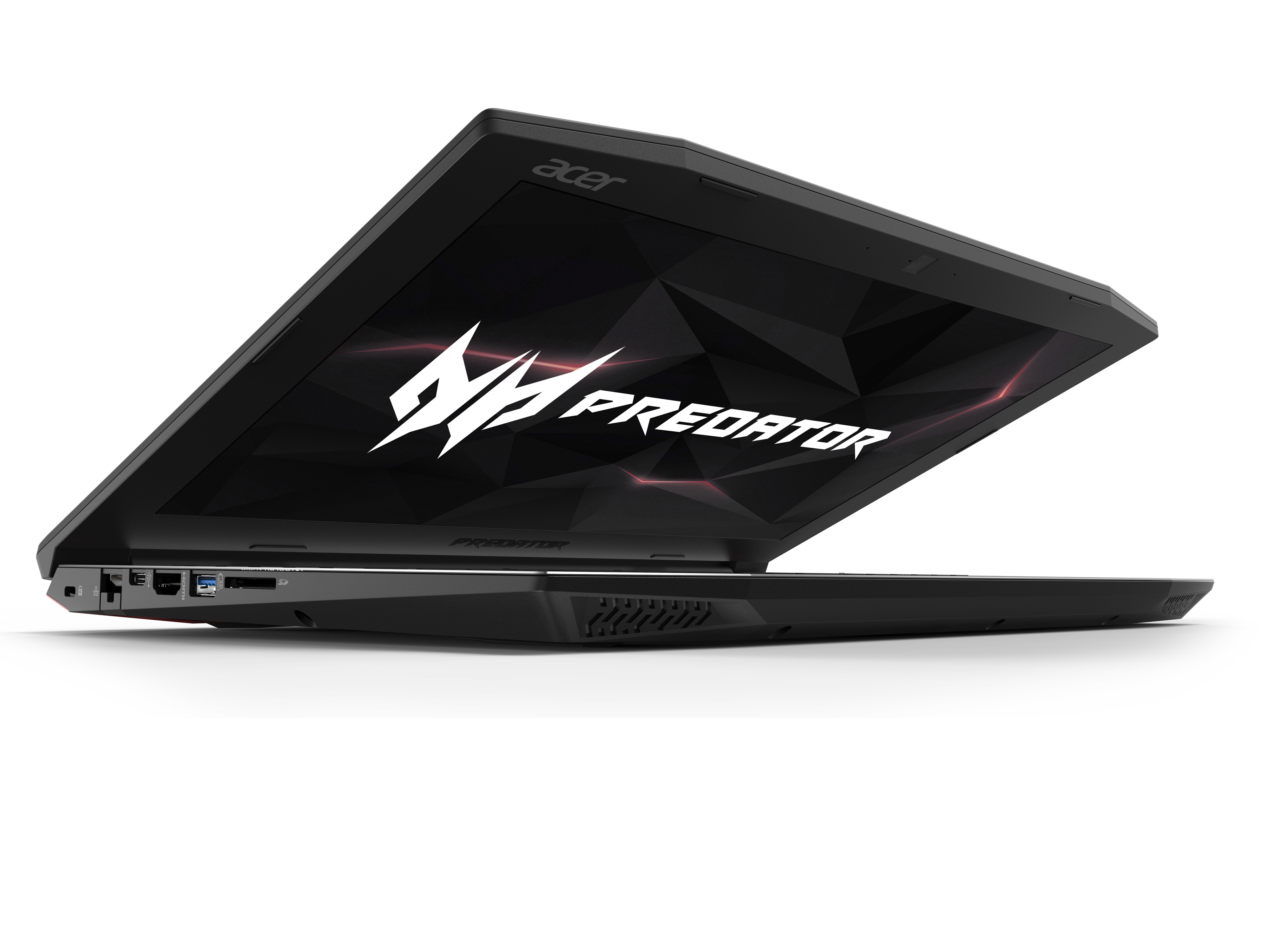 Schwarzer Acer Predator Laptop, geöffnet. Predator-Logo auf dem Bildschirm sichtbar.