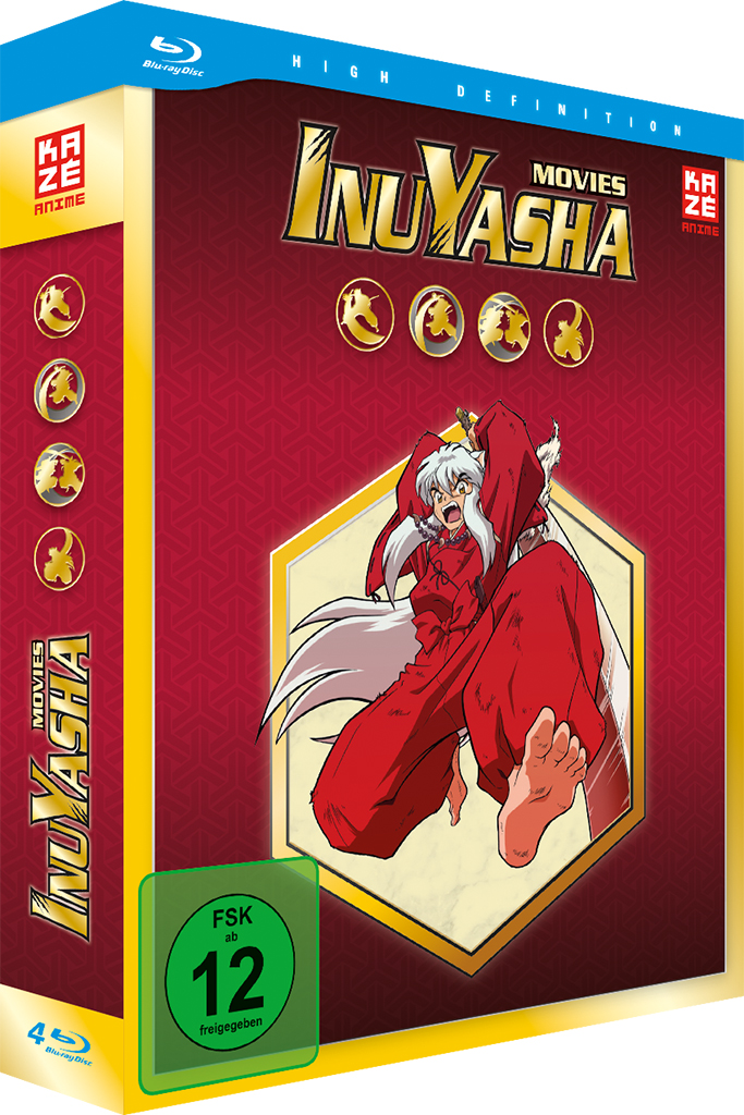 Blu-ray-Boxset von Inuyasha-Filmen. Rote Box mit Inuyasha-Anime-Charakteren.
