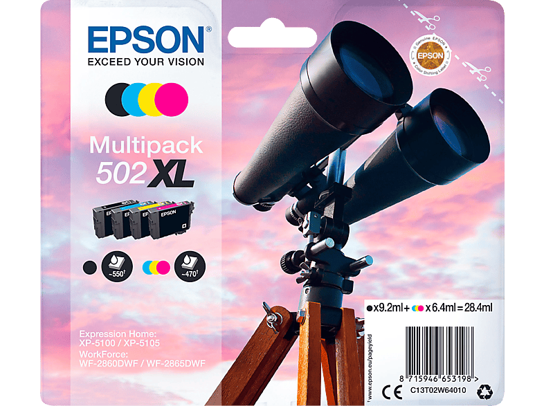 EPSON 502 XL Zwart - Cyaan - Magenta - Geel (C13T02W64010)