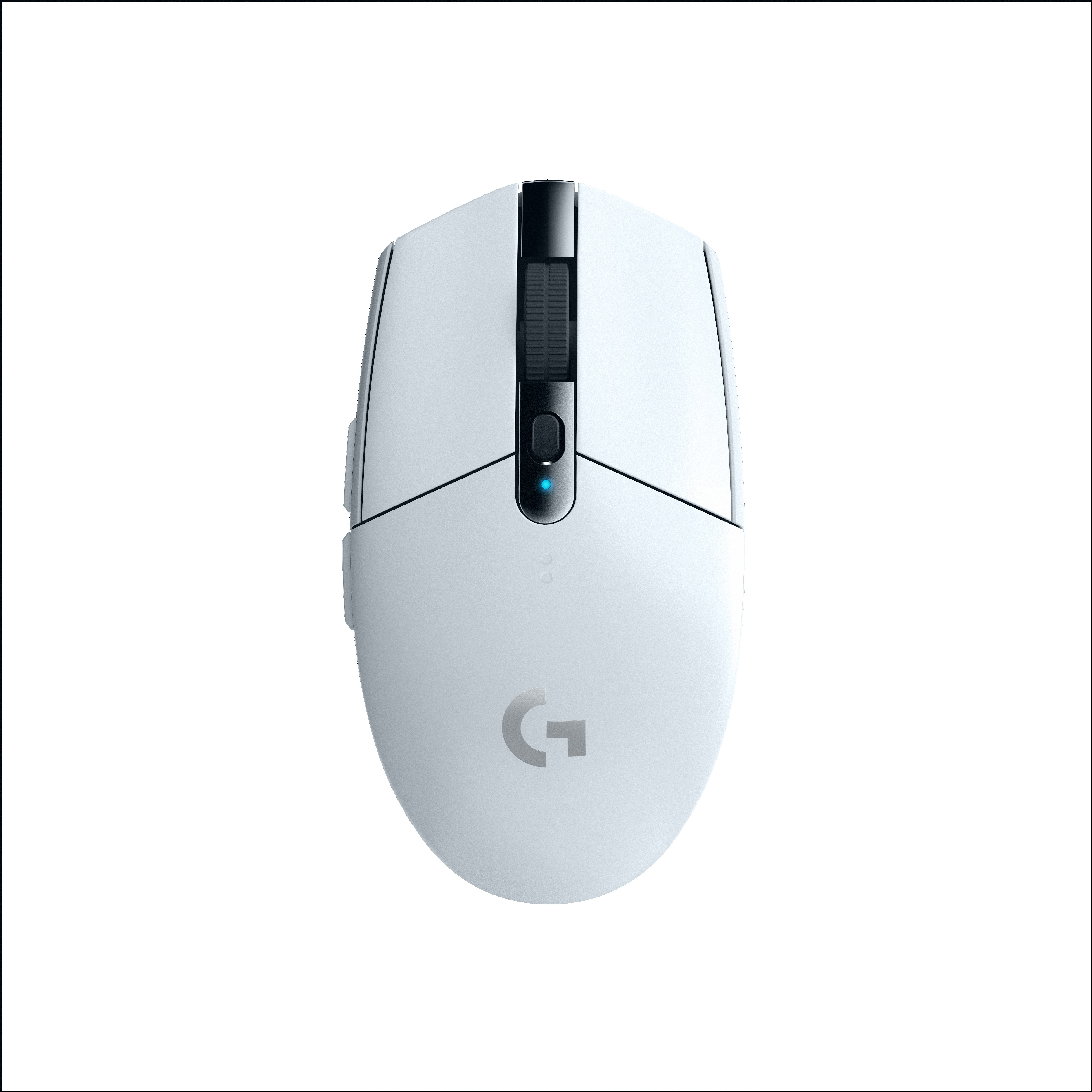 Mouse da gioco wireless Logitech G305 bianco con rotella nera e logo G.