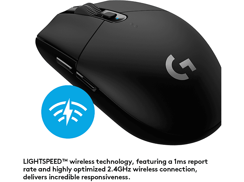 Logitech G G305 Lightspeed Kabellose Gaming Maus, Batterielebensdauer von 250 Stunden, Schwarz — Foto 2 von 5