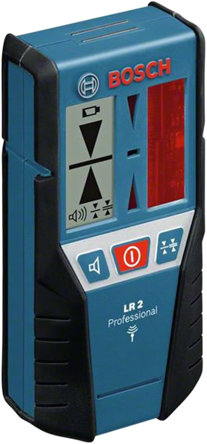 Bosch LR 2 Professional lézervevő. Kék-fekete ház. Gombok és szimbólumokkal ellátott kijelző.