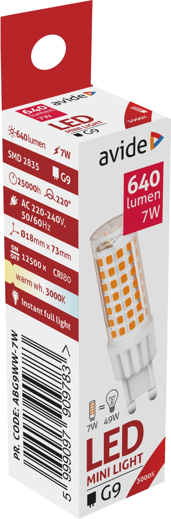 AVIDE LED G9 7W WW 3000K, 640 lumen