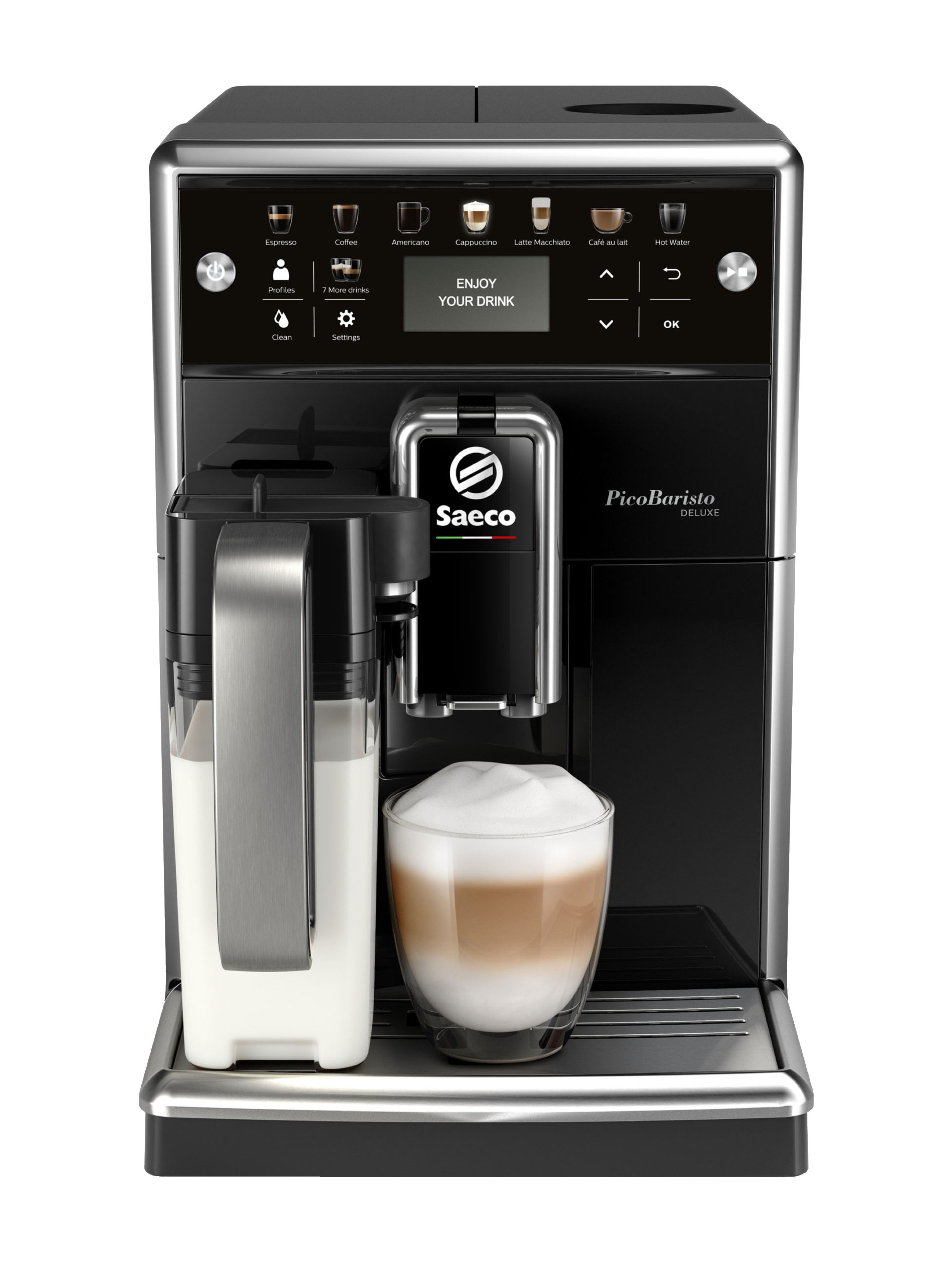 SAECO Kaffeevollautomat PicoBaristo Deluxe SM5570/10, klavierlack-schwarz Kaffeevollautomat (Klavierlack/Schwarz, Keramikmahlwerk, 15 bar, integrierter Milchbehälter)
