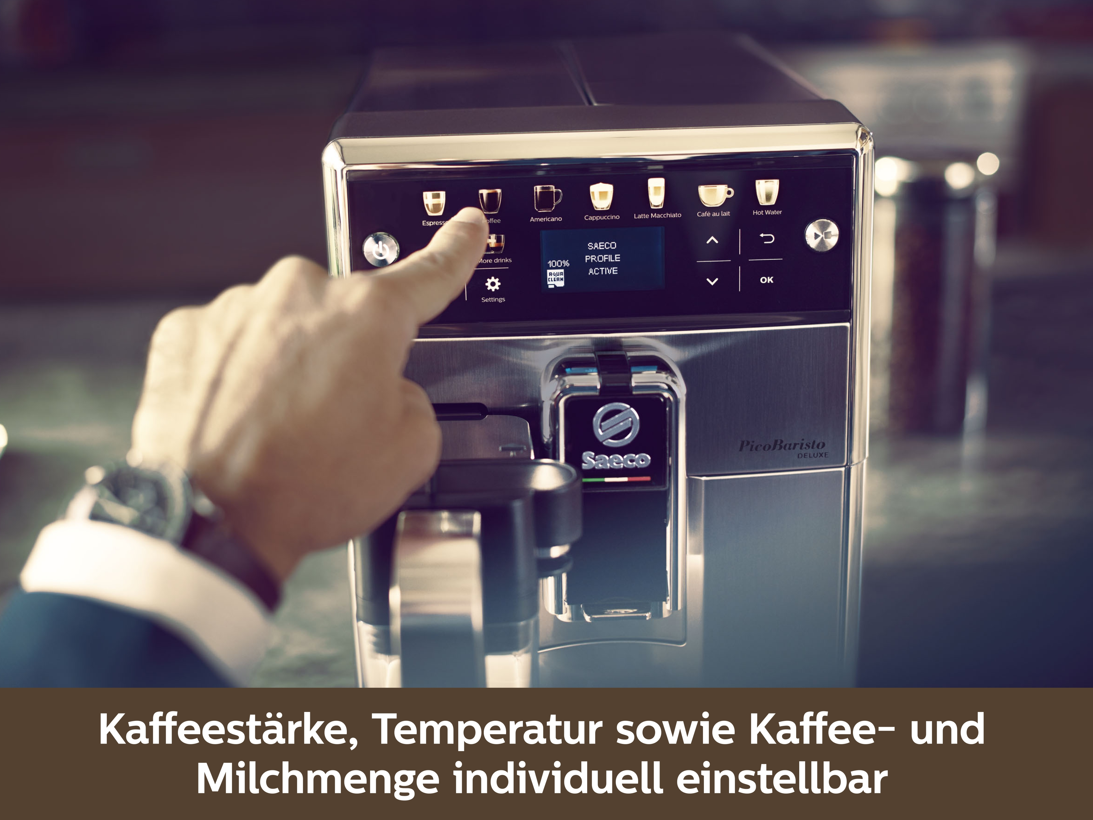 SAECO Kaffeevollautomat PicoBaristo Deluxe SM5570/10, klavierlack-schwarz Kaffeevollautomat (Klavierlack/Schwarz, Keramikmahlwerk, 15 bar, integrierter Milchbehälter)
