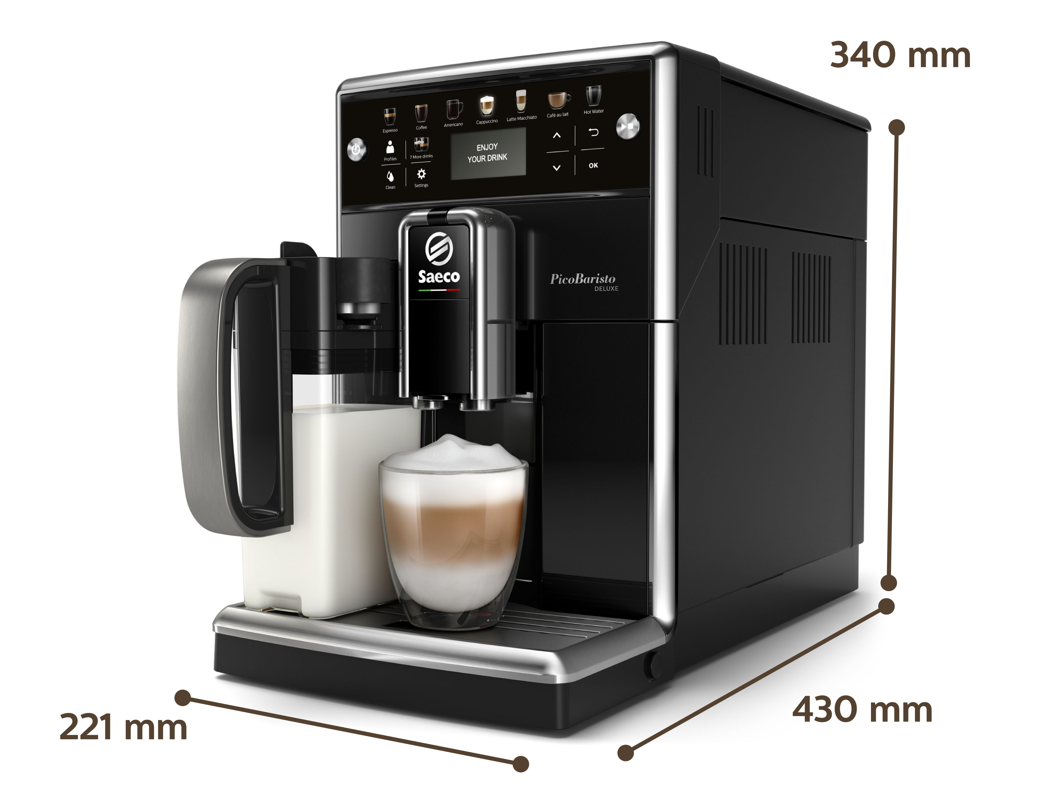 SAECO Kaffeevollautomat PicoBaristo Deluxe SM5570/10, klavierlack-schwarz Kaffeevollautomat (Klavierlack/Schwarz, Keramikmahlwerk, 15 bar, integrierter Milchbehälter)
