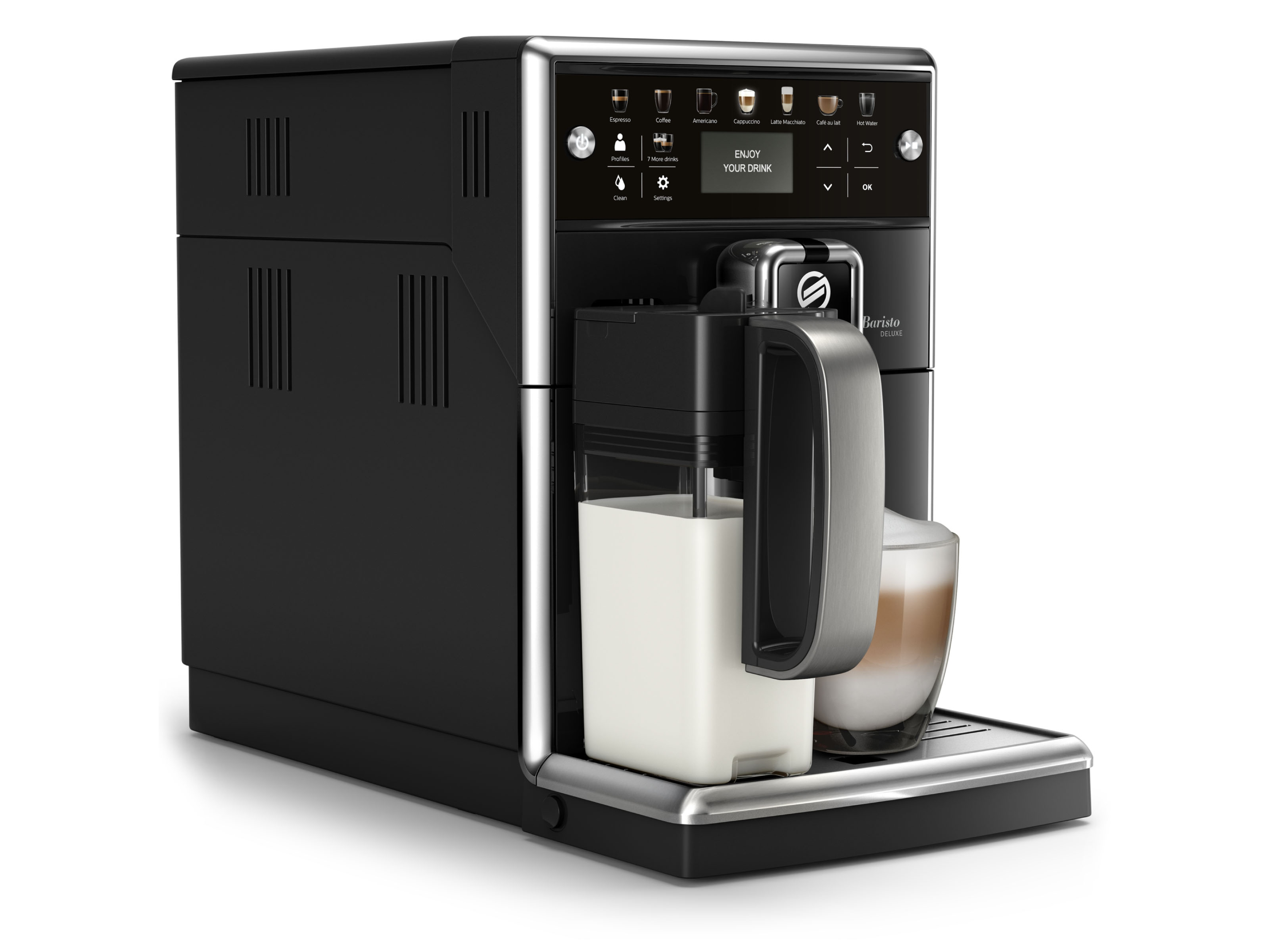 SAECO Kaffeevollautomat PicoBaristo Deluxe SM5570/10, klavierlack-schwarz Kaffeevollautomat (Klavierlack/Schwarz, Keramikmahlwerk, 15 bar, integrierter Milchbehälter)