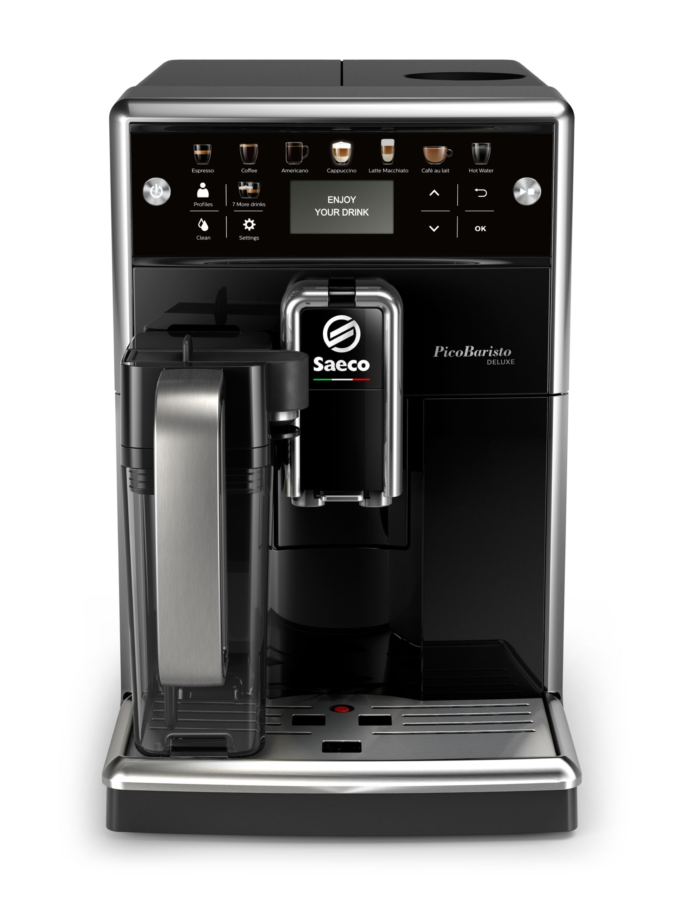 SAECO Kaffeevollautomat PicoBaristo Deluxe SM5570/10, klavierlack-schwarz Kaffeevollautomat (Klavierlack/Schwarz, Keramikmahlwerk, 15 bar, integrierter Milchbehälter)