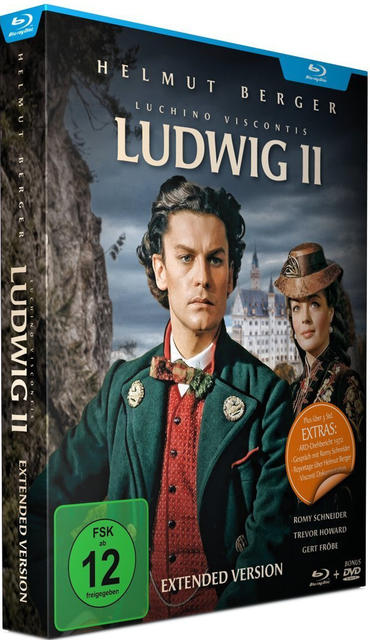 DVD-Hülle des Films Ludwig II, mit Helmut Berger und einer Frau. Das Cover ist grün.