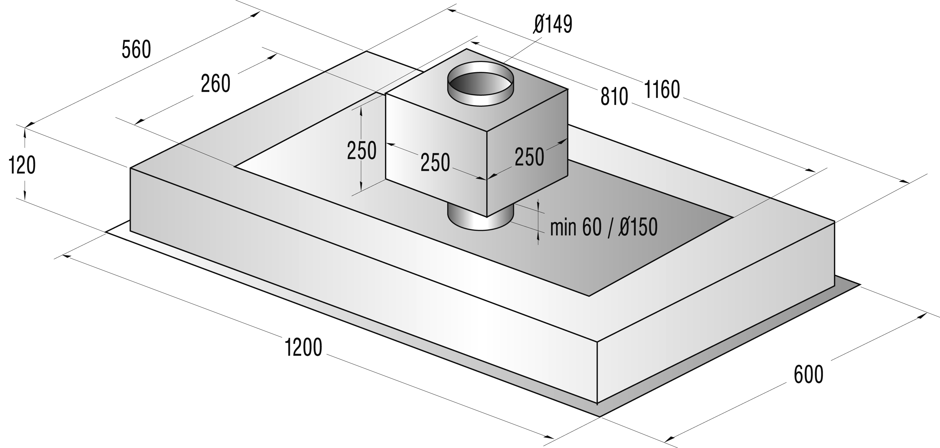 GORENJE DCG12640W, Dunstabzugshaube (1200 mm breit, 600 mm tief)
