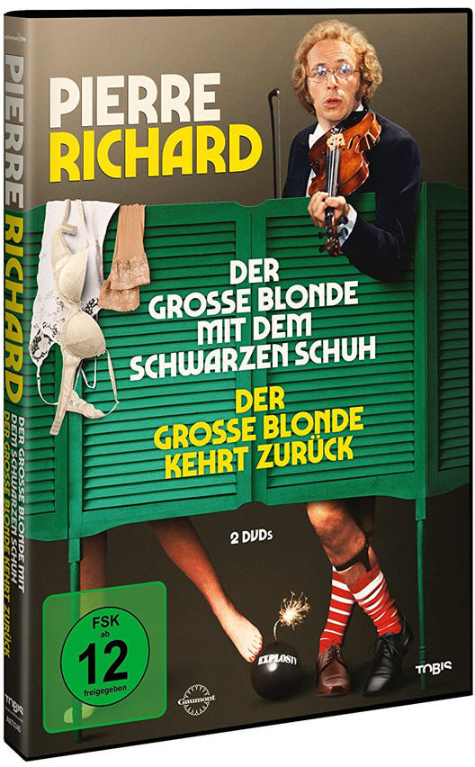 DVD-Cover mit Pierre Richard, einem Mann mit Geige und einem Cartoon.
