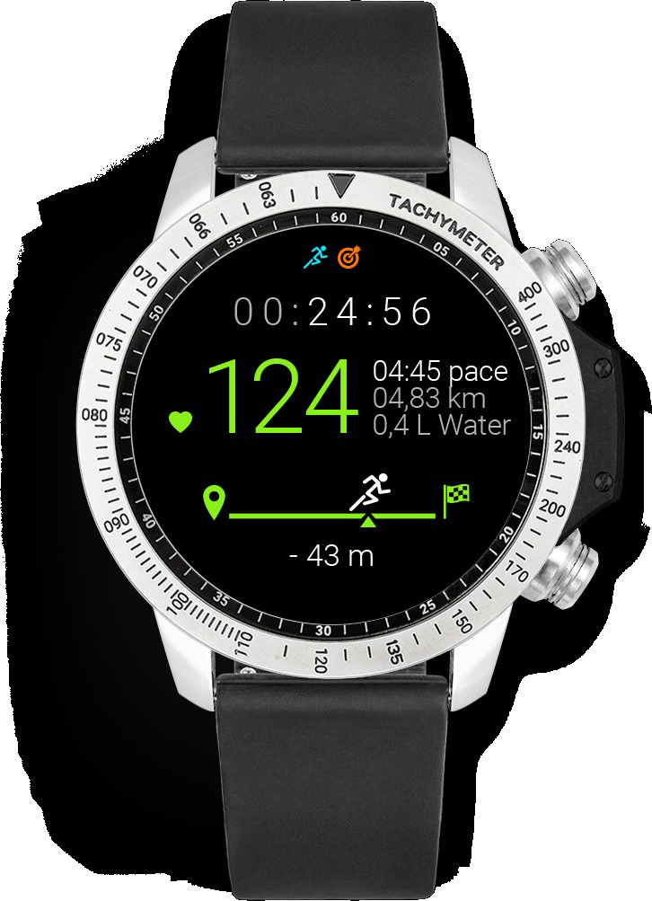 VIITA WATCH Active HRV Tachymeter Smartwatch Edelstahl Silikon, -, silber, schwarz