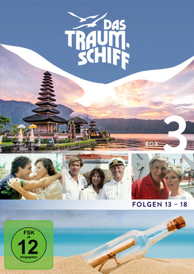 DVD-Boxset von 'Das Traumschiff', mit Schiffs- und Insel-Szene. Enthält Bilder der Darsteller.