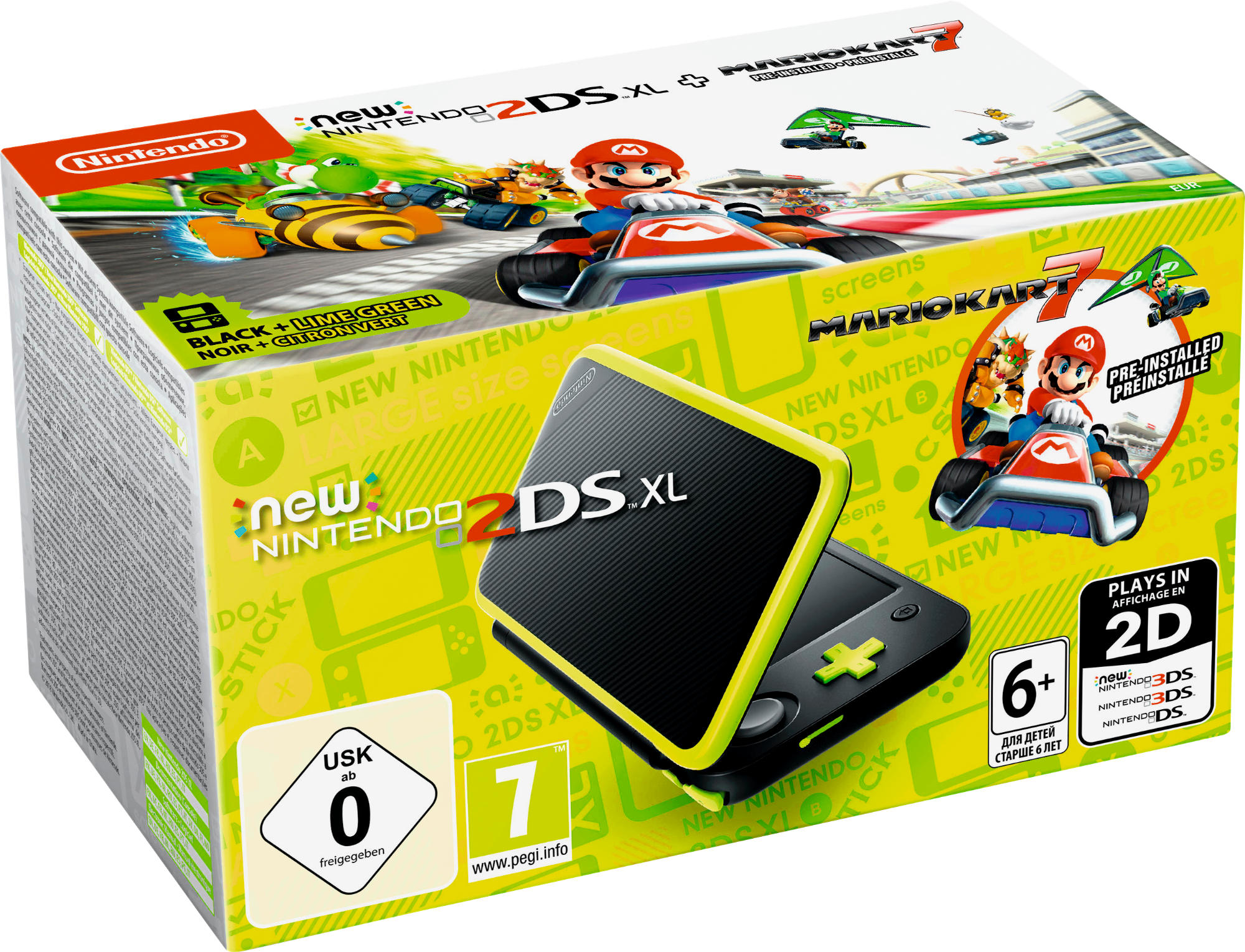 Consola - New Nintendo 2DS XL Verde Lima, NFC, incluye tarjeta Micro SDHC 4GB + Mario Kart 7