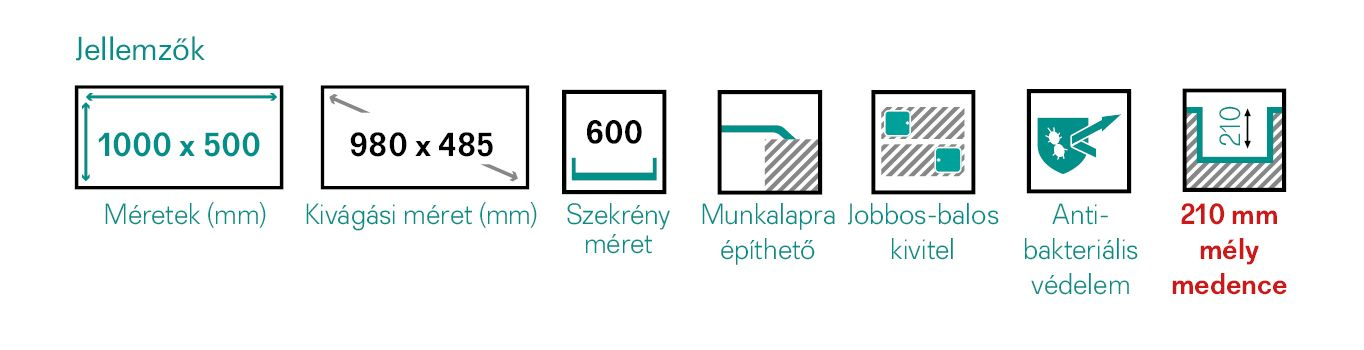 ELLECI Ego 480 G59 Antracite gránit mosogatótálca, 1 medence csepegtetővel