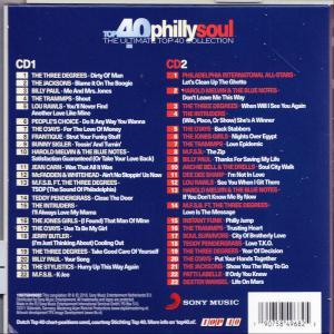 CD-hoesje met tracklijst op de achterkant, tekst: 'Top 40 Philly Soul'.