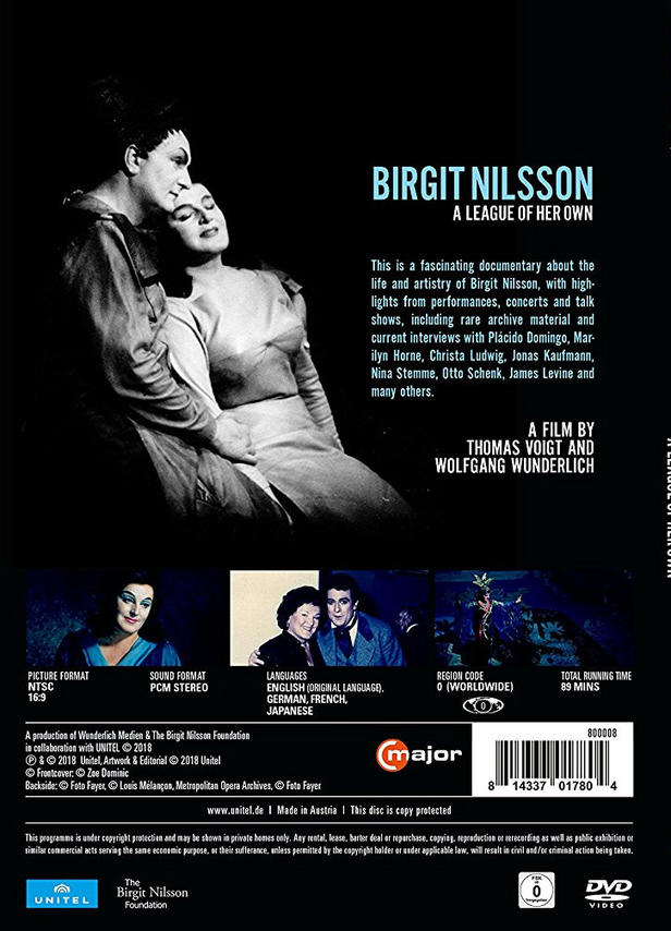 Ein DVD-Cover mit einem Vintage-Foto von zwei Personen und Text über 'Birgit Nilsson' auf Englisch.