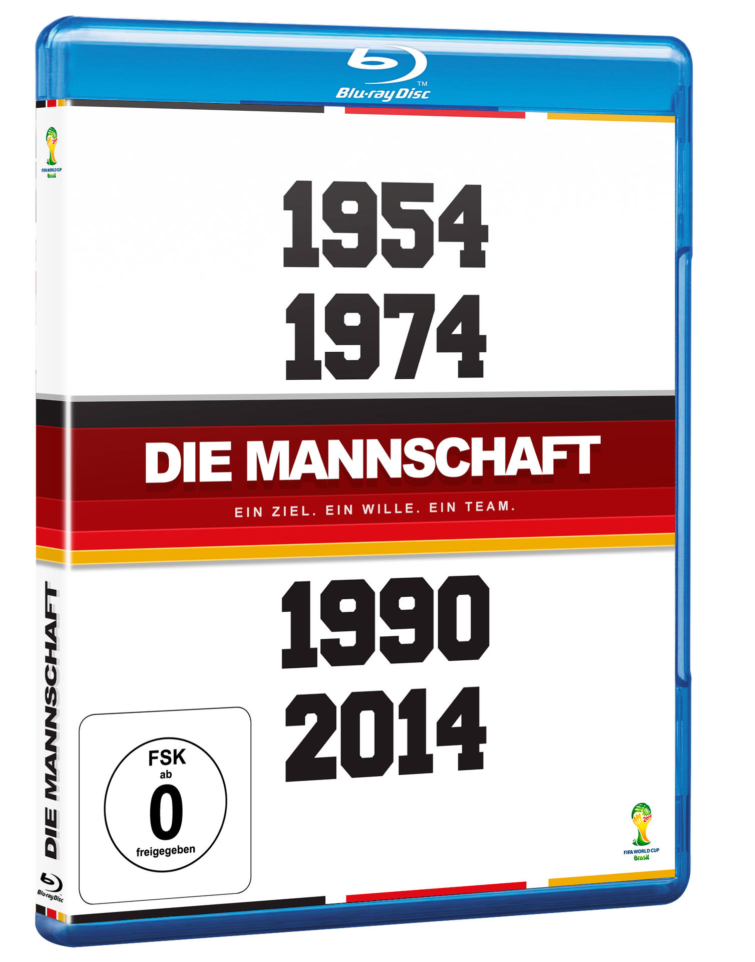 Blu-ray-Disc-Hülle mit dem Text 'Die Mannschaft' und den Jahreszahlen 1954, 1974, 1990, 2014.