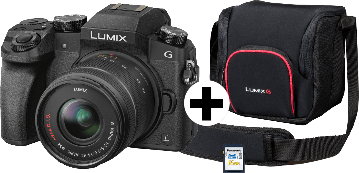 PANASONIC Systemkamera Lumix DMC-G70 mit Objektiv 14-42mm, 16GB Speicherkarte und Tasche - Ausstellungsstück