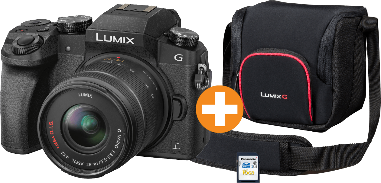 PANASONIC Systemkamera Lumix DMC-G70 mit Objektiv 14-42mm, 16GB Speicherkarte und Tasche - Ausstellungsstück
